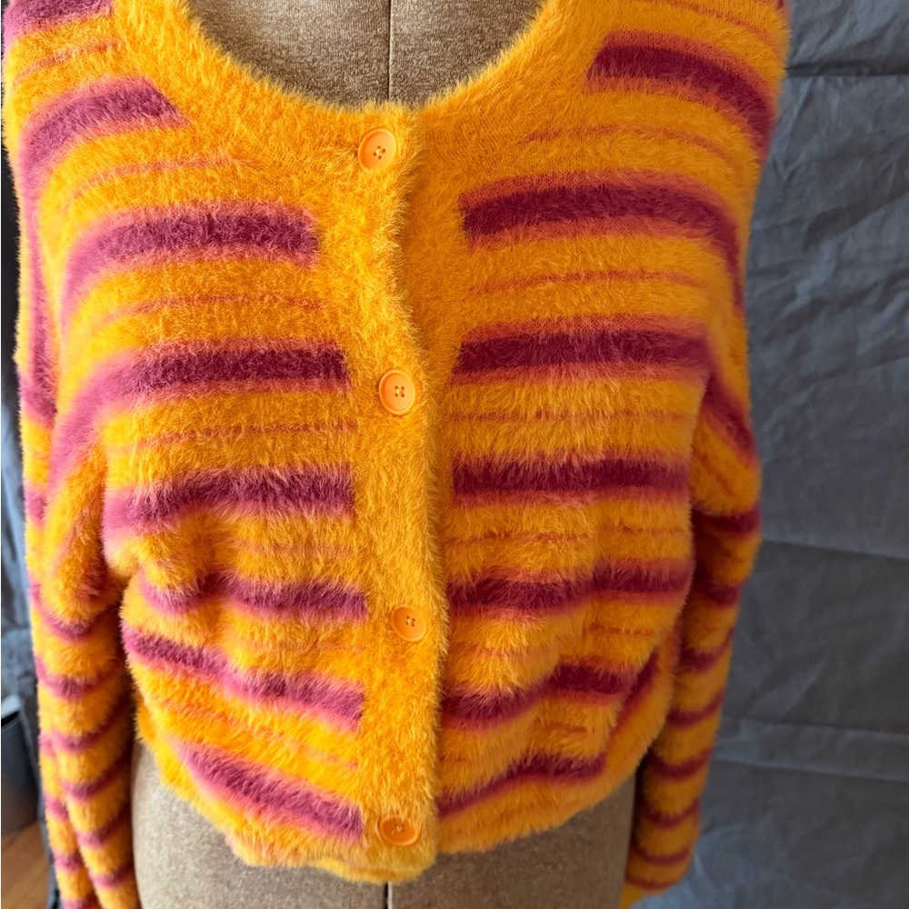 Levi's Fuzzy Striped Cropped Cardigan - Orange and Purple